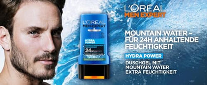 L'Oréal Men Expert Duschgel und Shampoo für Männer, Duschbad zur Reinigung von Körper, Haar und Gesicht, Herren Körperpflege für hydratisierte Haut mit Mountain Water, Hydra Power, 1 x 250 ml