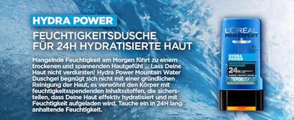 L'Oréal Men Expert Duschgel und Shampoo für Männer, Duschbad zur Reinigung von Körper, Haar und Gesicht, Herren Körperpflege für hydratisierte Haut mit Mountain Water, Hydra Power, 1 x 250 ml