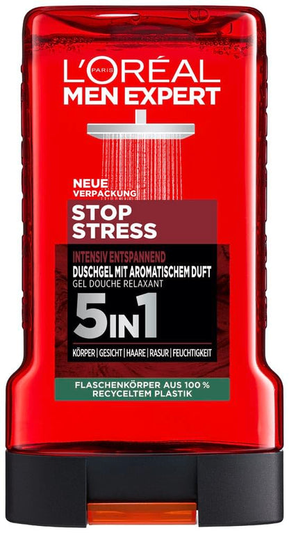 L'Oréal Men Expert Duschgel und Shampoo für Männer, Duschbad zur Reinigung von Körper, Haar und Gesicht, Herren Körperpflege für langanhaltende Frische mit aromatischem Duft, Stop Stress, 1 x 250 ml