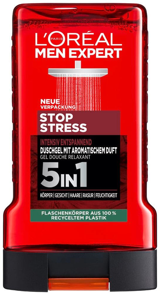 L'Oréal Men Expert Duschgel und Shampoo für Männer, Duschbad zur Reinigung von Körper, Haar und Gesicht, Herren Körperpflege für langanhaltende Frische mit aromatischem Duft, Stop Stress, 1 x 250 ml