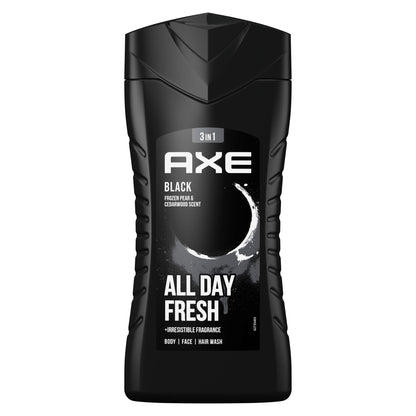 Axe 3-in-1 Duschgel & Shampoo Black für ganztägige Frische, unwiderstehlichen Duft und eine angenehme Dusche dermatologisch getestet 6x 250 ml ,Packaging may vary