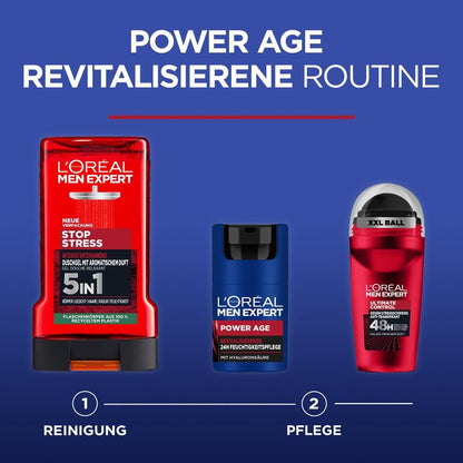 L'Oréal Men Expert Duschgel und Shampoo für Männer, Duschbad zur Reinigung von Körper, Haar und Gesicht, Herren Körperpflege für langanhaltende Frische mit aromatischem Duft, Stop Stress, 1 x 250 ml