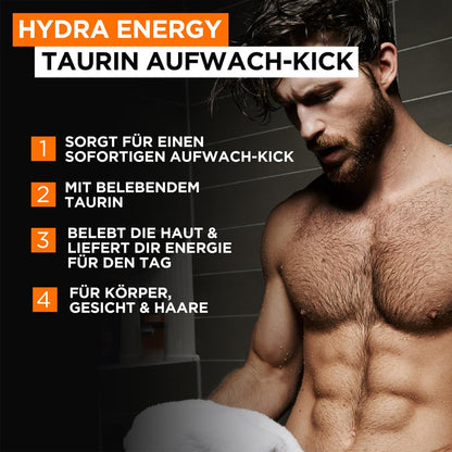 L'Oréal Men Expert XXXL Duschgel und Shampoo für Männer, Duschbad zur Reinigung von Körper, Haar und Gesicht, Herren Körperpflege für langanhaltende Frische mit Taurin, Hydra Energy, 1 x 1000 ml