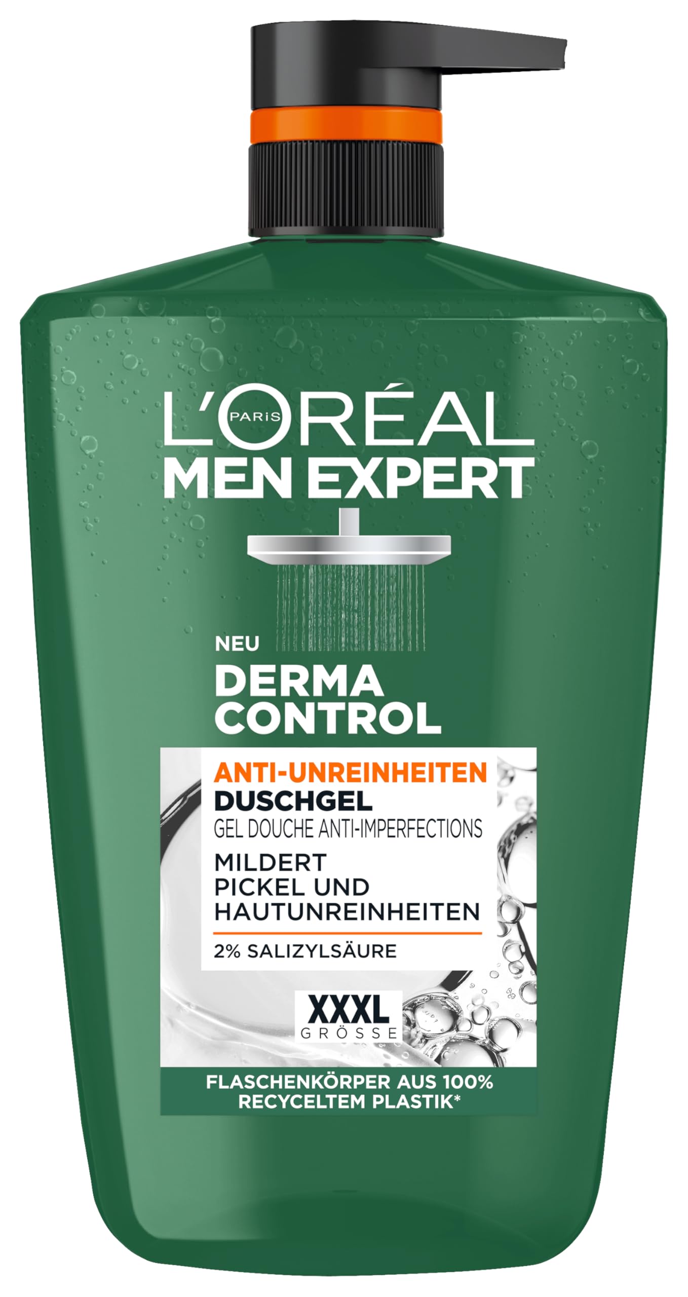 L'Oréal Men Expert XXXL Duschgel und Shampoo für Männer, Duschbad zur Reinigung von Körper, Haar und Gesicht, Herren Körperpflege für zu Unreinheiten neigende Haut, Derma Control, 1 x 1000 ml