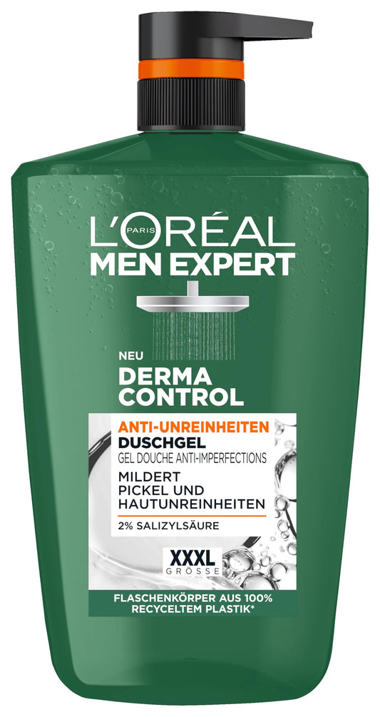 L'Oréal Men Expert XXXL Duschgel und Shampoo für Männer, Duschbad zur Reinigung von Körper, Haar und Gesicht, Herren Körperpflege für zu Unreinheiten neigende Haut, Derma Control, 1 x 1000 ml
