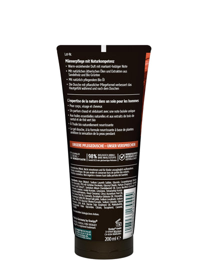 Kneipp MEN 3 in 1 Wild Duschgel - Sandelholz & Bio Grüntee - Für Haut, Haar & Gesicht - Verbessert das Hautgefühl - 200ml