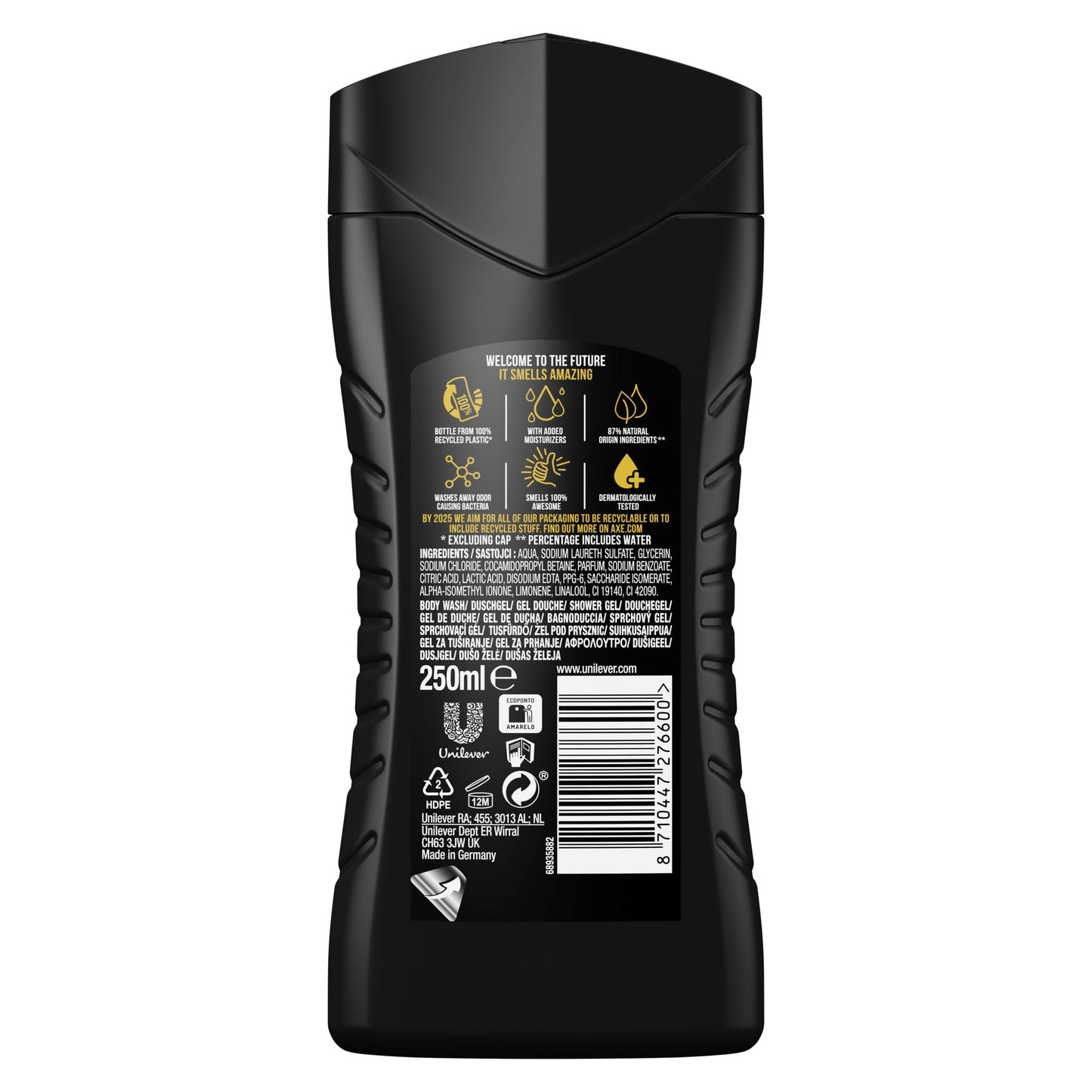 Axe 3-in-1 Duschgel & Shampoo Black für ganztägige Frische, unwiderstehlichen Duft und eine angenehme Dusche dermatologisch getestet 6x 250 ml ,Packaging may vary