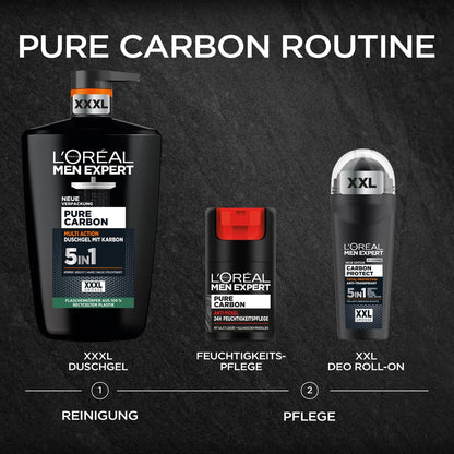 L'Oréal Men Expert XXXL 5in1 Duschgel und Shampoo für Männer, Duschbad zur Reinigung von Körper, Haar und Gesicht, Herren Körperpflege für langanhaltende Frische mit Karbon, Pure Carbon, 1 x 1000 ml