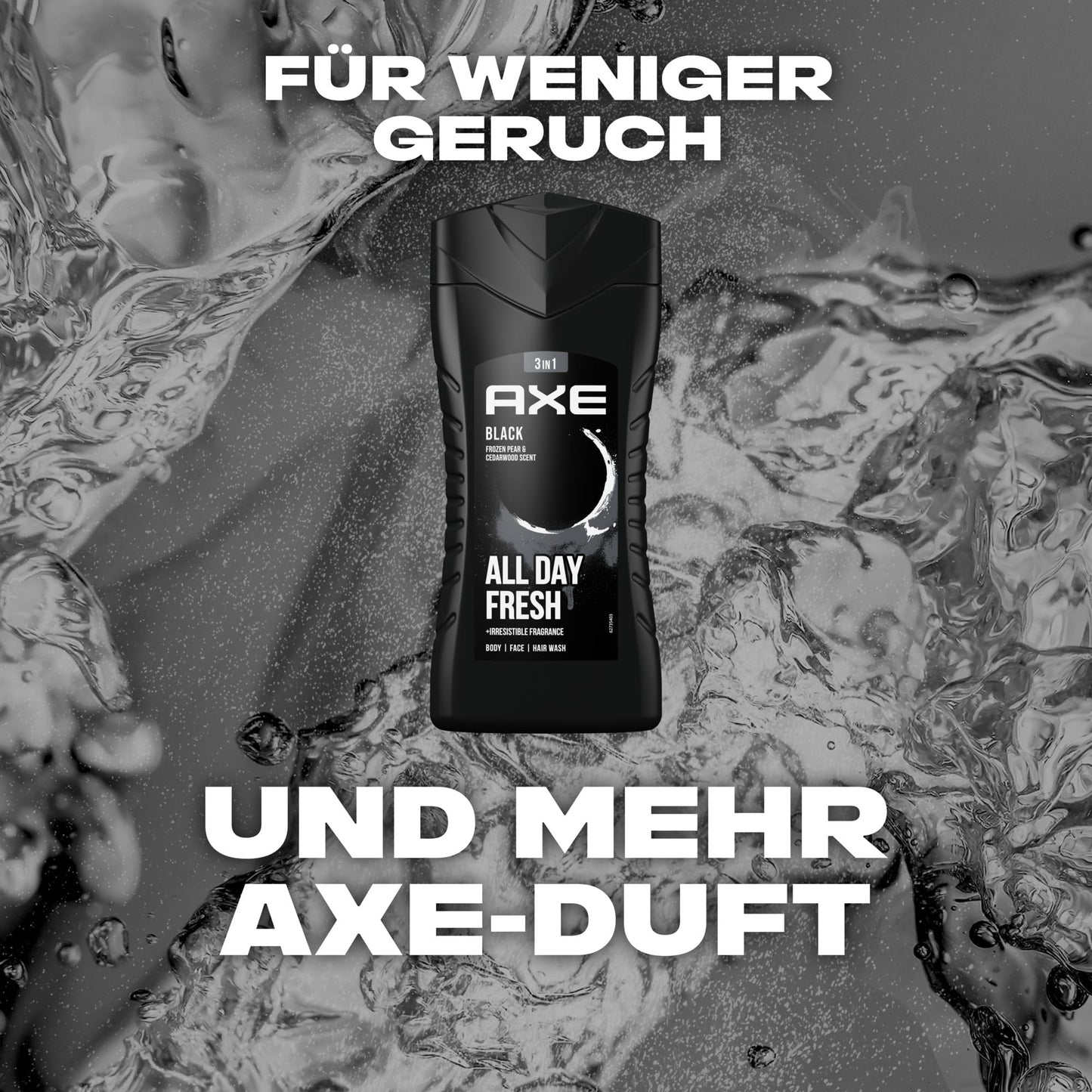 Axe 3-in-1 Duschgel & Shampoo Black für ganztägige Frische, unwiderstehlichen Duft und eine angenehme Dusche dermatologisch getestet 6x 250 ml ,Packaging may vary