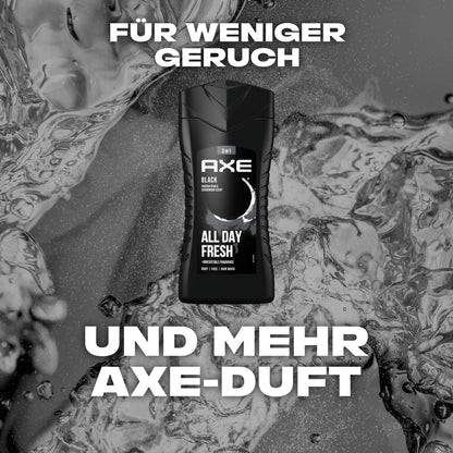 Axe 3-in-1 Duschgel & Shampoo Black für ganztägige Frische, unwiderstehlichen Duft und eine angenehme Dusche dermatologisch getestet 6x 250 ml ,Packaging may vary
