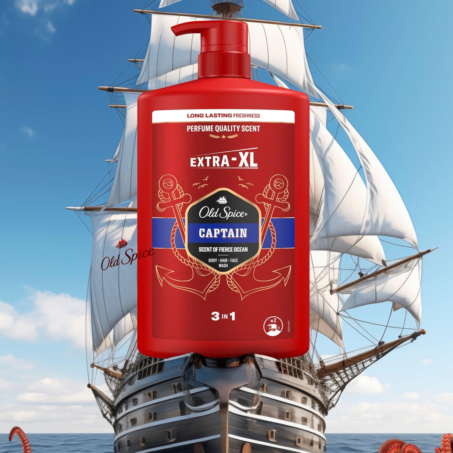 Old Spice Captain 3-in-1 Duschgel für Haar, Gesicht und Körper 1000 ml, langanhaltende Frische, Duft in Parfumqualität, Tiefenreinigung