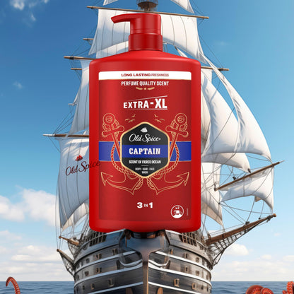 Old Spice Captain 3-in-1 Duschgel für Haar, Gesicht und Körper 1000 ml, langanhaltende Frische, Duft in Parfumqualität, Tiefenreinigung