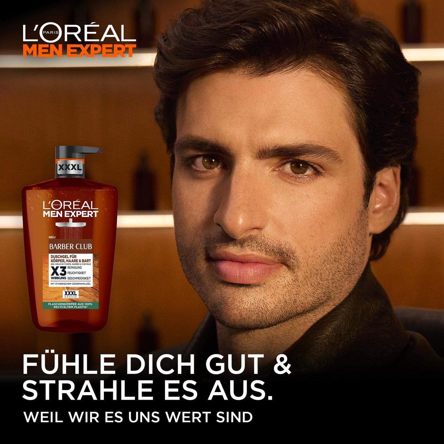 L'Oréal Men Expert XXXL Duschgel und Shampoo für Männer, Duschbad zur Reinigung von Körper, Haar, Gesicht und Bart, Herren Körperpflege mit holzigem Duft und Zedernholzöl, Barber Club, 1 x 1000 ml