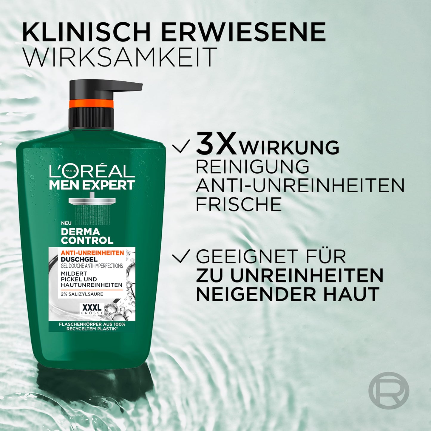 L'Oréal Men Expert XXXL Duschgel und Shampoo für Männer, Duschbad zur Reinigung von Körper, Haar und Gesicht, Herren Körperpflege für zu Unreinheiten neigende Haut, Derma Control, 1 x 1000 ml