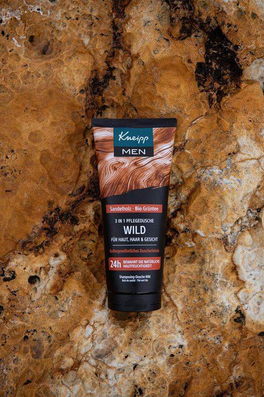Kneipp MEN 3 in 1 Wild Duschgel - Sandelholz & Bio Grüntee - Für Haut, Haar & Gesicht - Verbessert das Hautgefühl - 200ml